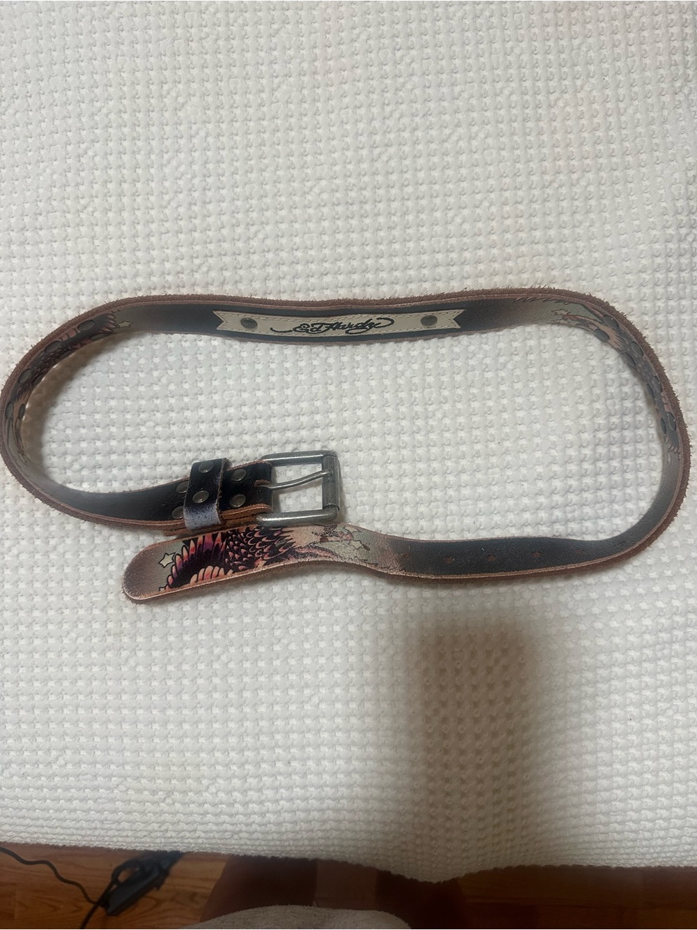 Ed Hardy Women's Black and Pink Embellished Leather Belt